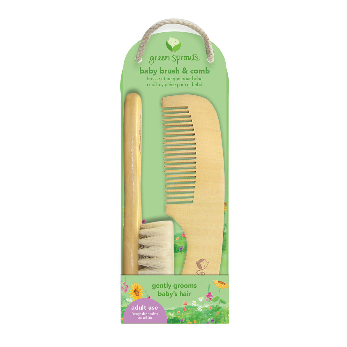 green sprouts Juego de cepillo y peine para bebé | Apreta suavemente el  cabello del bebé | Hecho de madera natural y cerdas