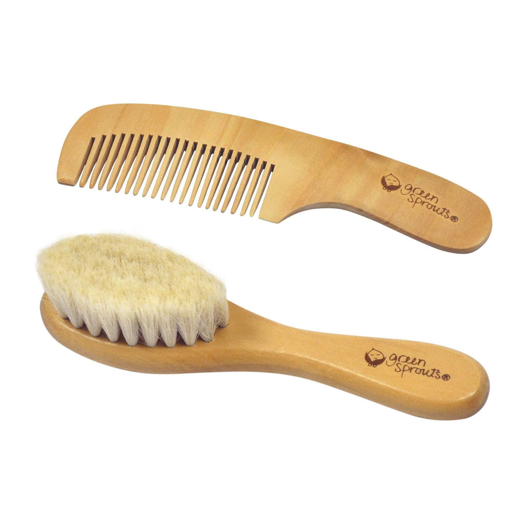 Wooden Baby Brush with goat hair bristles and a wooden Rounded tooth Comb.
